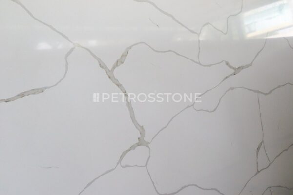 White Glossy Calacatta Blanc Extra Quartz Stone Slab, Size: 1430mm X 3130mm 10 Square/Meter - Image 2